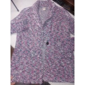 Chicos Tweed Rug Texture Cardigan One Button Raspberry‎ Size 1